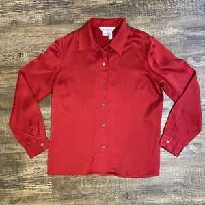 David Brooks Vintage Woman's Silk Blouse Size 6 Red Classic Y2K Minimalist 90's‎